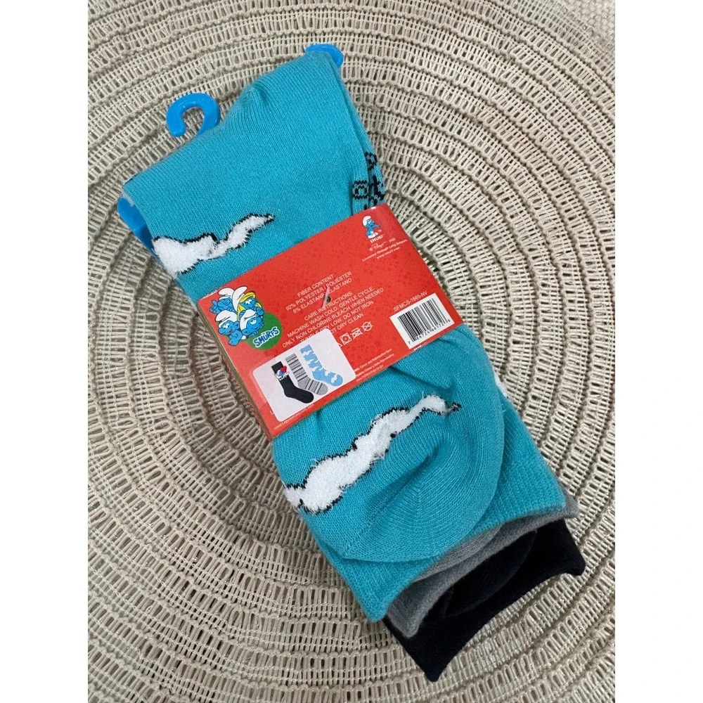 The Smurfs‎ Crew Socks 3 Pairs Navy Blue Grey Naps Size 6-12